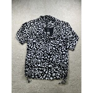 Isabella Rodriguez Shirt Womens 1X Black White Animal Print Cowl Neck Ruched Top